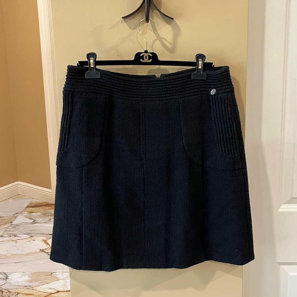 CHANEL black 100% cotton pleated skirt with pockets size 42